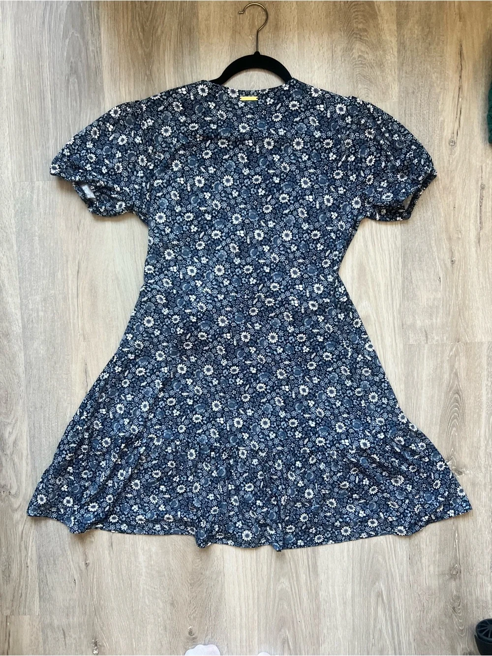 Michael Kors Navy Floral Wrap Dress with Puff Sleeves